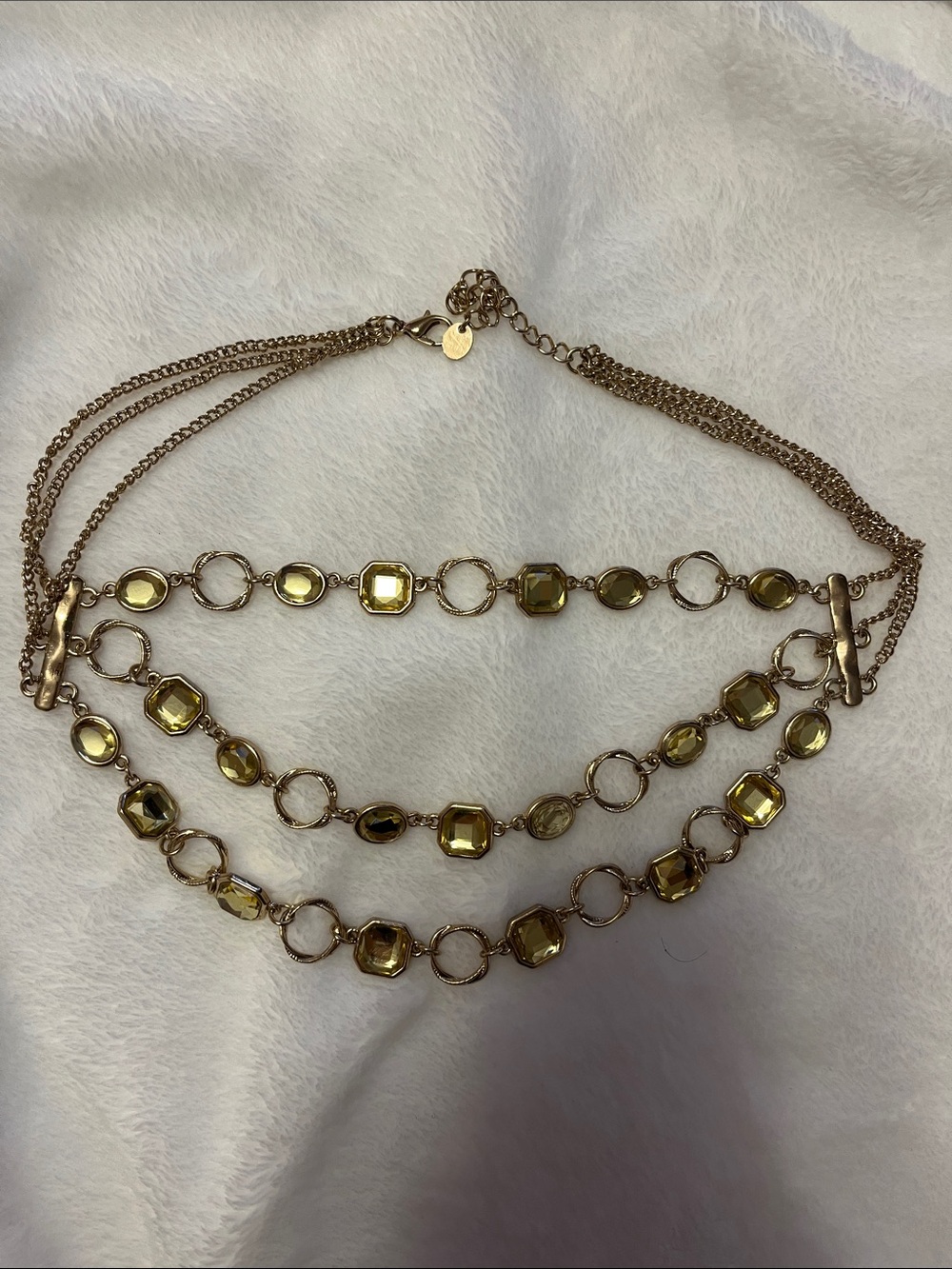 Gold-Tone Multi-Strand Yellow Crystal Statement Necklace
